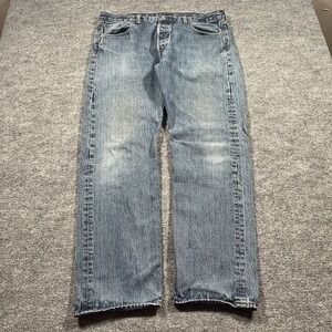 Levi's 501 Jeans Men 38x32 Blue Straight Button Fly Medium Wash Distressed Denim